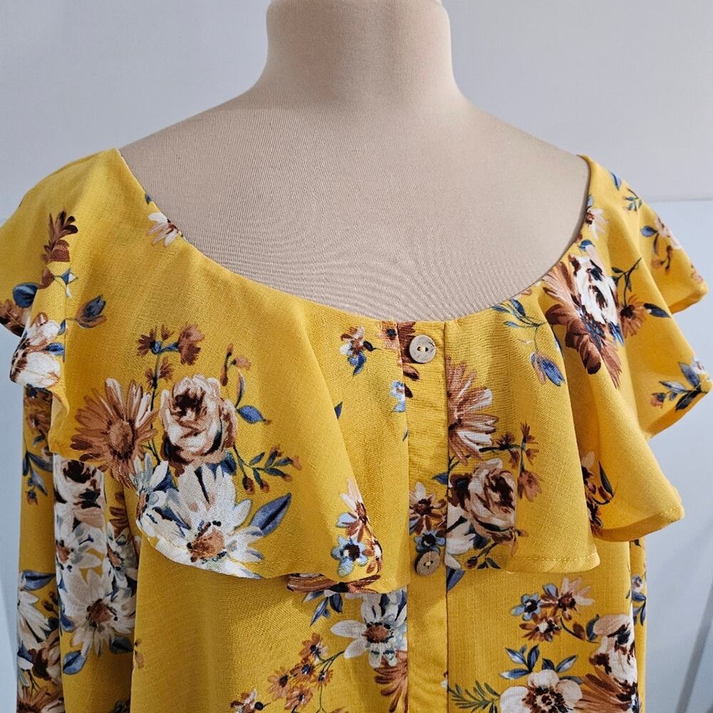Oddi Floral Top Yellow‎ Ruffled Collar Long Sleeve Plus Size 3XL USA Bloomcore - Picture 5 of 14
